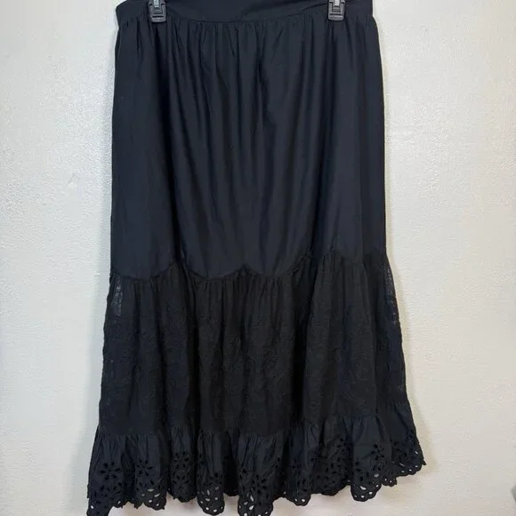 Abercrombie&Fitch Lacey Long Cotton Skirt XL Black WhimsyGoth Western Boho Goth - Picture 4 of 12